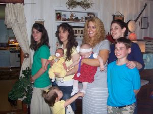 We had fun each gathering our "baby" (each of our youngest children) and snapping shots all together.  Lisa with 9 yr. old Uriah.  Me with 7 month Sadie.  Amy with 3 week old Garrett.  Angie with the 3 month old baby in her womb!!