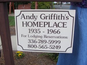 Our travels took us by Mayberrry (Mt. Airy), North Carolina.  We are big fans of the "Andy Griffith Show" and we really enjoyed looking at all the reminiscent sites.  This was the actual home that Andy Griffith was raised in.