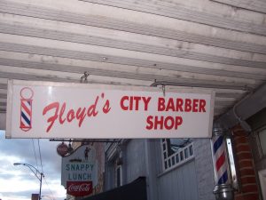 Floyd is actually still alive and is in his 90's.  He comes to the Barber Shop for short times each day.  We were wishing that we could get Samuel's hair cut there for his birthday for a special treat, but we got there too late and they were already closed.