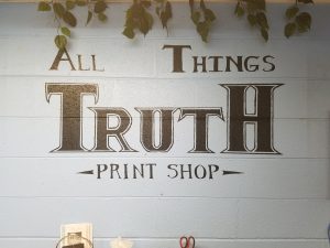 Now, for photos of the garage print shop - where Gospel Tracts come clicking on this press!!  It's SO exciting serving Jesus!!